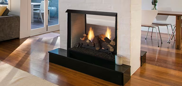 Monesson Lo-Rider Clean Face Firebox, 36" See-through opening with traditional refractory firebrick standard